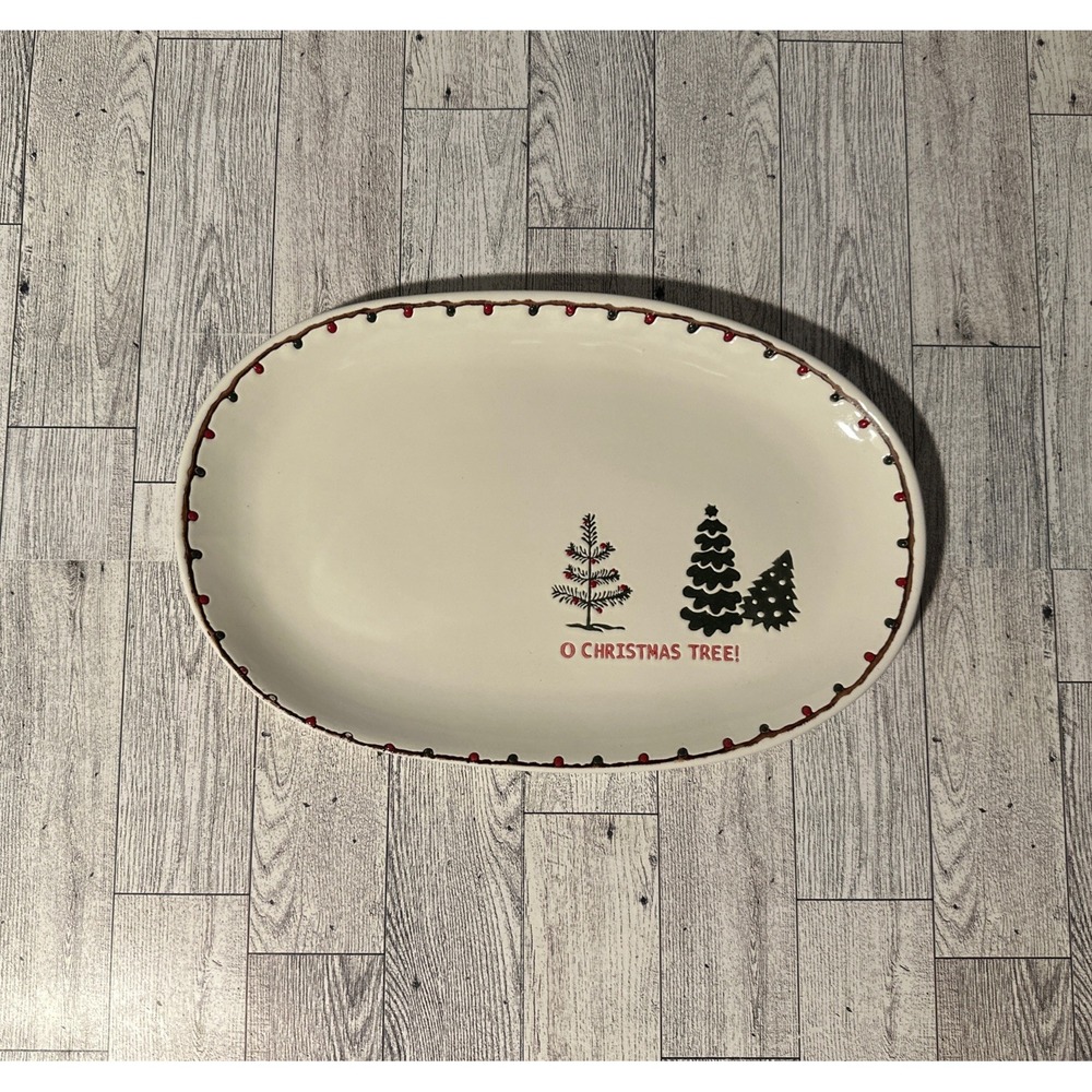 POTTER'S STUDIO Christmas Lights Trees Holiday Serving Platter Tray 12x7 Ceramic